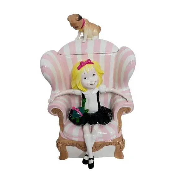 Eloise Cookie Jar from Department 56 striped Vintage y2k chair pets pink white - Picture 1 of 17